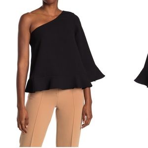 Likely One Shoulder Bell Sleeve Top Size S Black NWOT #29